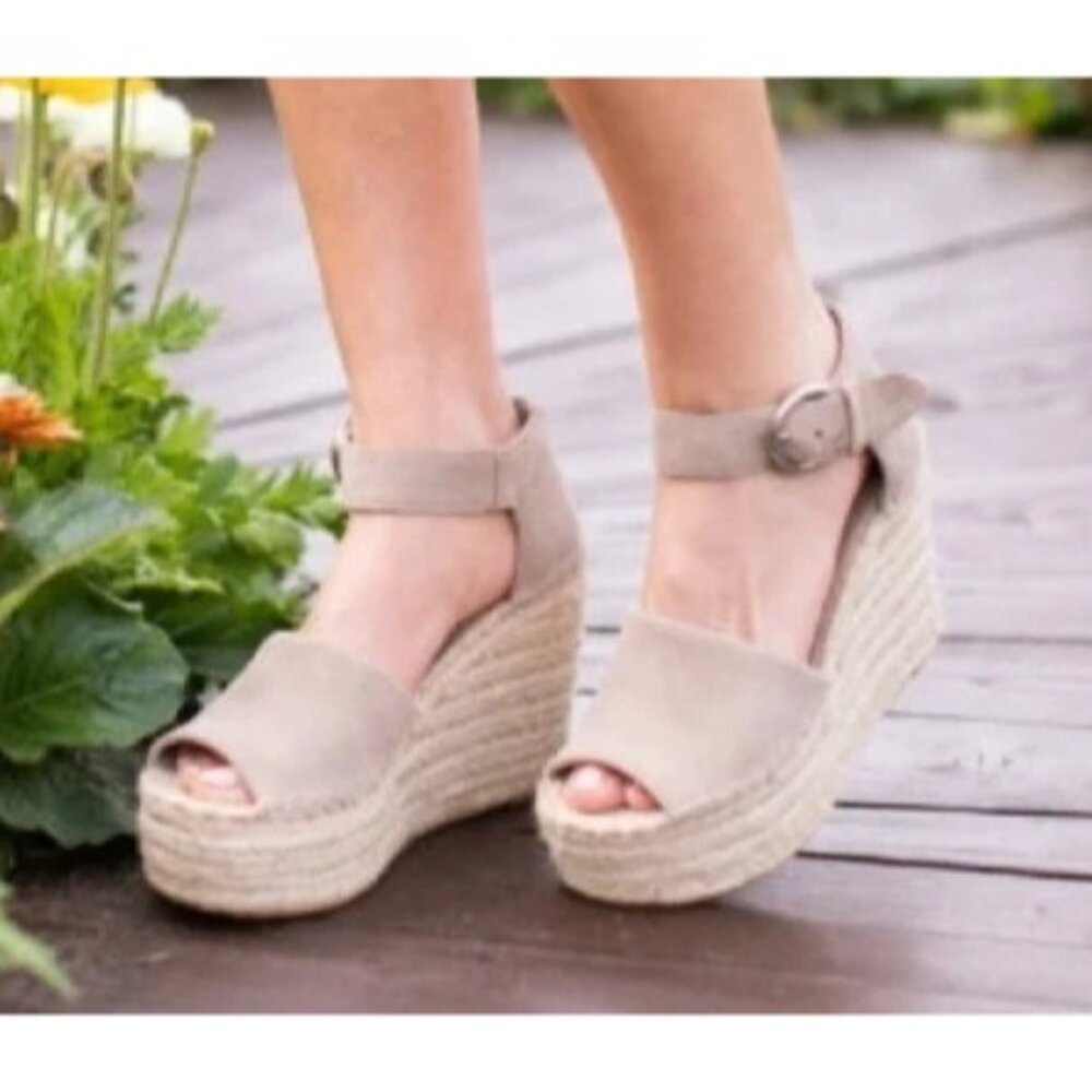 Marc Fisher 9.5‎ Suede Leather Espadrille Platform Wedge Sandals Alida